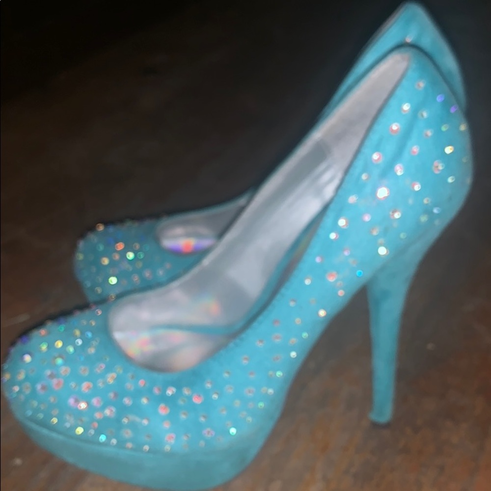 Teal Colored Rhinestone Heels - Picture 3 of 4